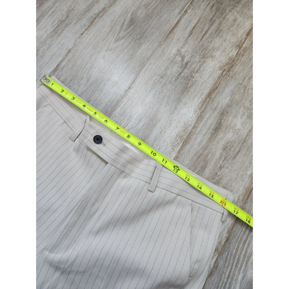 NWT Beige Gray Pinstripe Trouser Dress Pants High Waist Tapered Leg Women 33 2XL